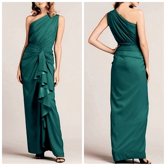 Tadashi Shoji One-Shoulder Ruffle Gown In Green - Picture 1 of 9